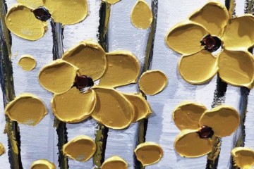 Detalle de flor dorada de textura de decoración de pared con espátula Pinturas al óleo